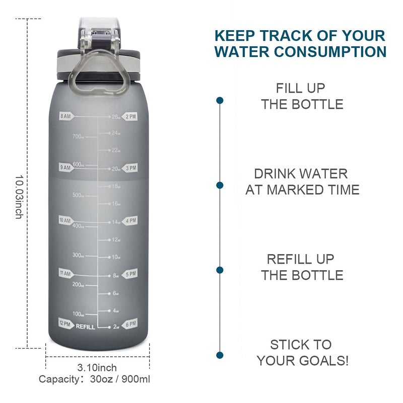 Teentumn 30oz Sport Water Bottle with Time Markers, Large Durable Gym Plastic Bottle Tritan BPA Free for Fitness, Outdoor Enthusiasts, Leakproof Gray (Pack of 1) - Image 2